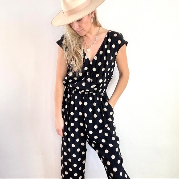 Coreylynn Calter Black & Cream Polka Dot Jumpsuit with Pockets Size Medium - Picture 1 of 16